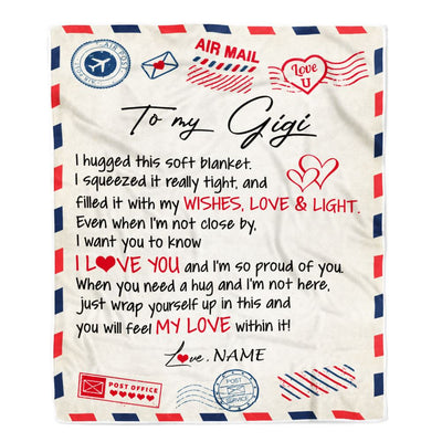Personalized To My Gigi Blanket From Grandkids Grandson Air Mail Letter I Love You Gigi Birthday Mothers Day Christmas Customized Fleece Throw Blanket | siriusteestore
