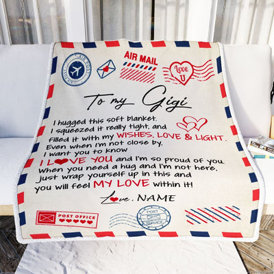 Personalized To My Gigi Blanket From Grandkids Grandson Air Mail Letter I Love You Gigi Birthday Mothers Day Christmas Customized Fleece Throw Blanket | siriusteestore