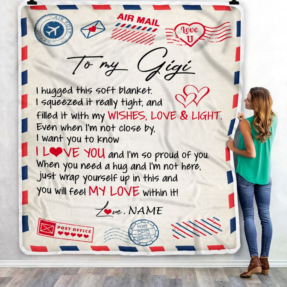 Personalized To My Gigi Blanket From Grandkids Grandson Air Mail Letter I Love You Gigi Birthday Mothers Day Christmas Customized Fleece Throw Blanket | siriusteestore