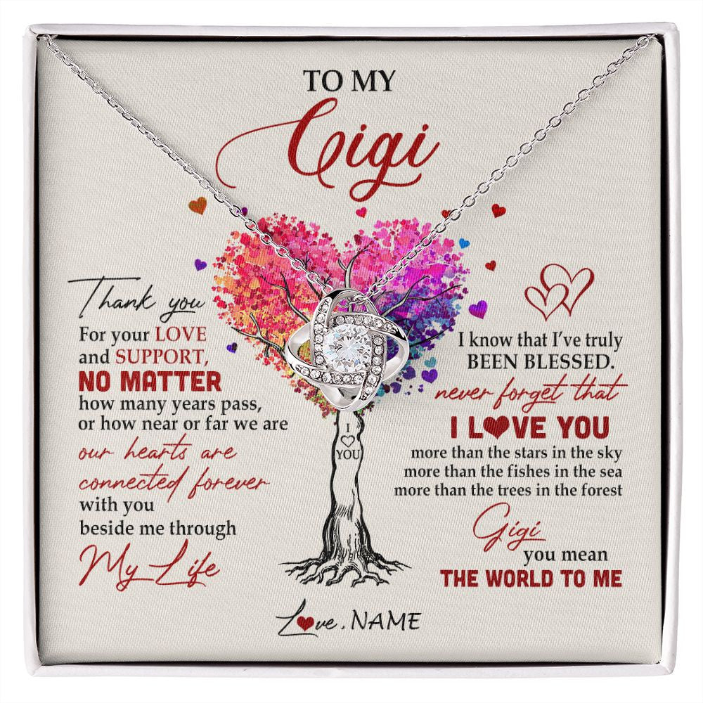 Love Knot Necklace | Personalized To My Gigi Necklace From Grandkids Never Forget That I Love You You Mean The World Gigi Birthday Mothers Day Christmas Customized Gift Box Message Card | siriusteestore