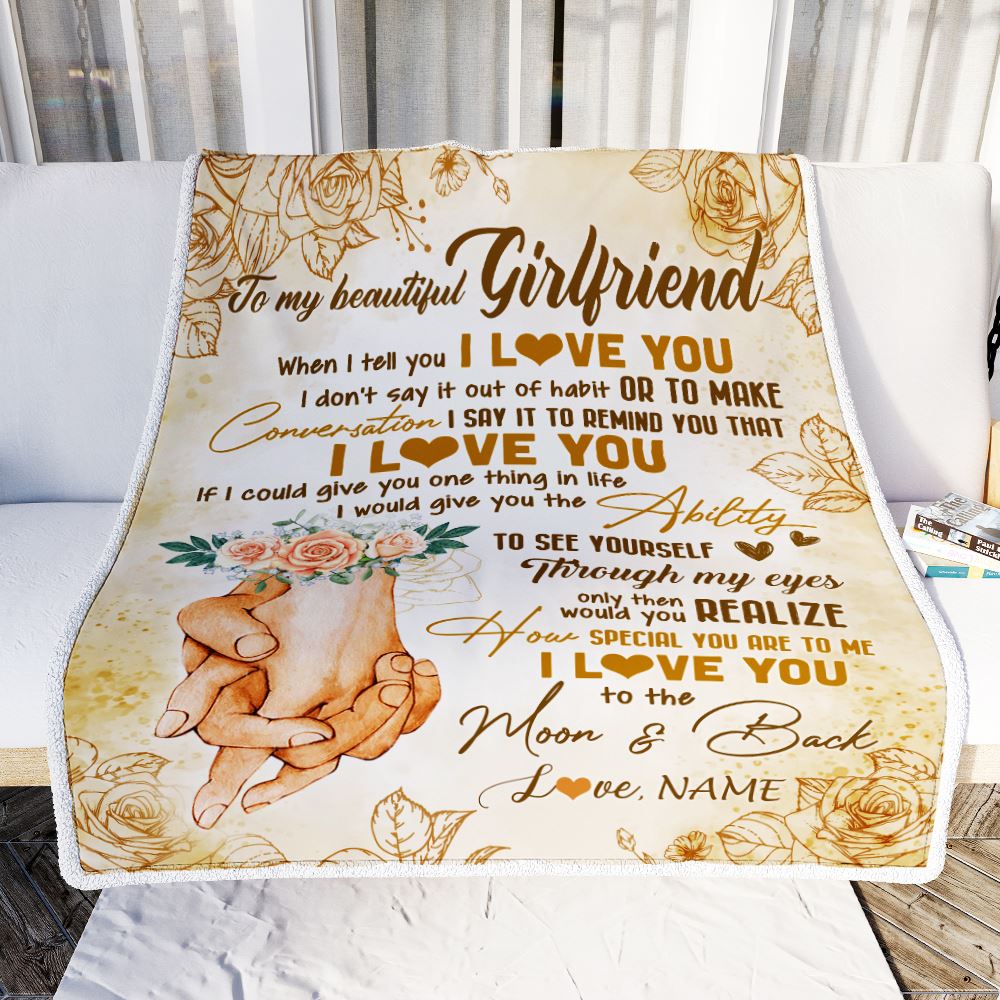 Personalized To My Girlfriend Blanket From Boyfriend Conversation Ability Moon Back Girlfriend Valentines Day Birthday Christmas Customized Fleece Blanket | siriusteestore