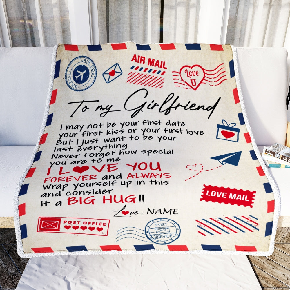 Personalized To My Girlfriend Blanket From Boyfriend Love You Forever Always Airmail Letter Birthday Valentine Christmas Customized Fleece Blanket | siriusteestore