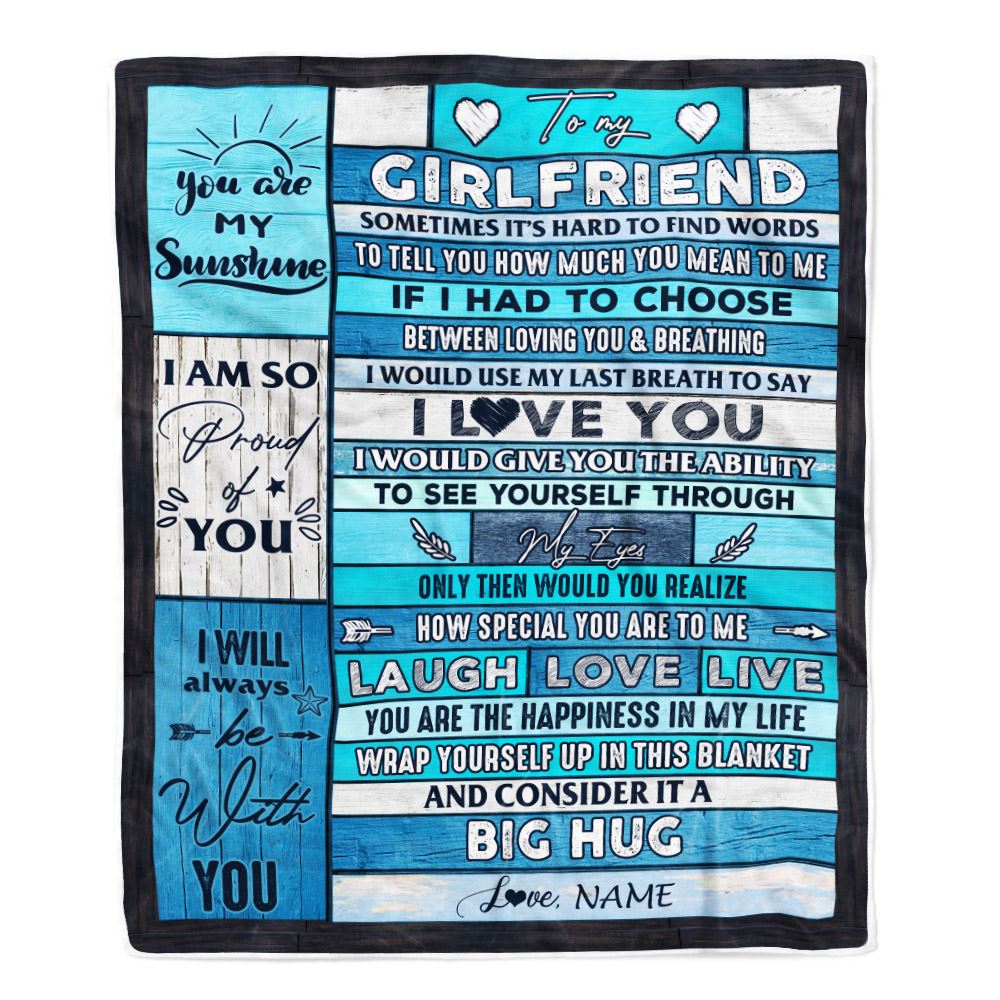 Personalized To My Girlfriend Blanket From Boyfriend Wood Laugh Love Live Big Hug Girlfriend Birthday Valentines Day Christmas Customized Fleece Blanket | siriusteestore