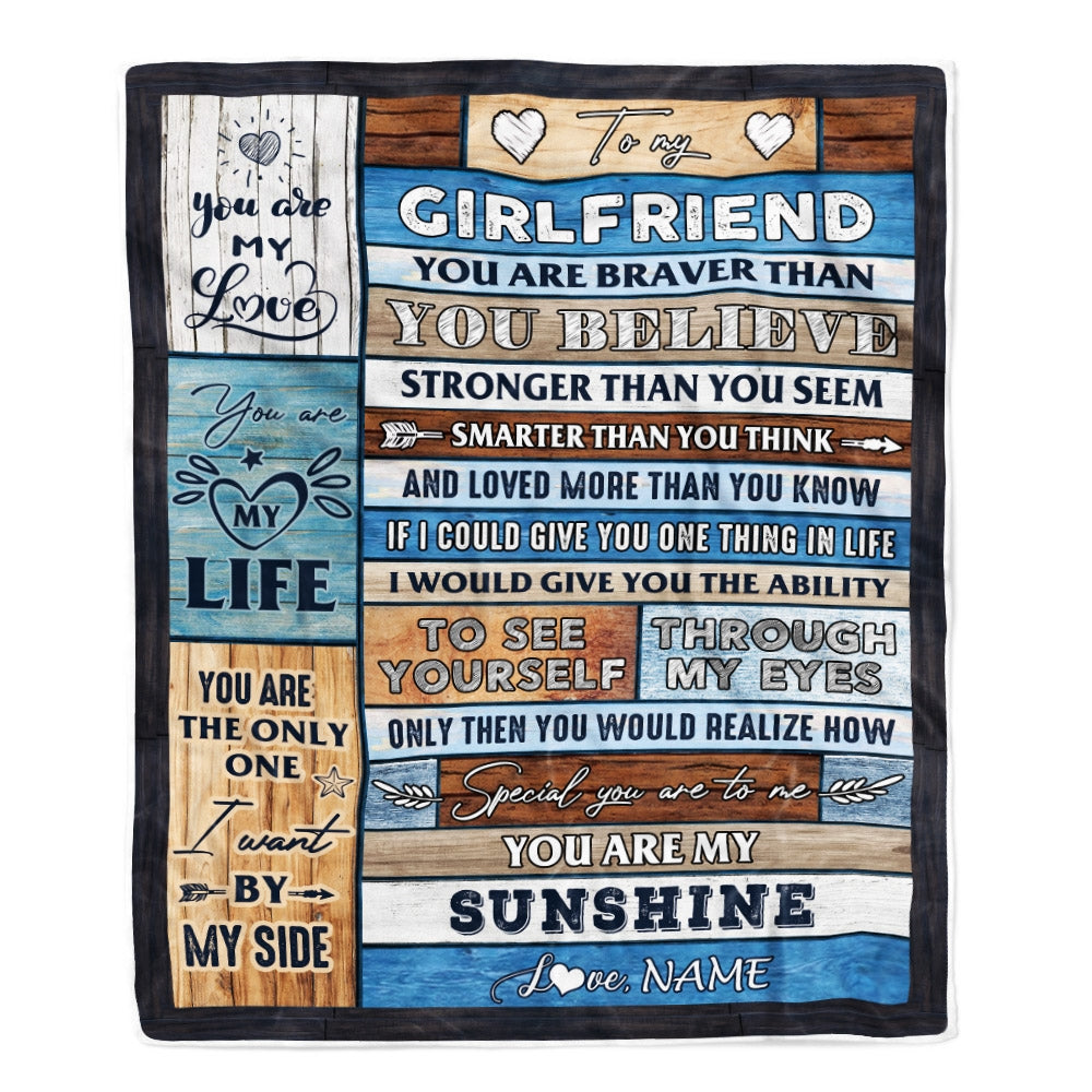 Personalized To My Girlfriend Blanket From Boyfriend Wood You Are My Sunshine I Love You Girlfriend Anniversary Valentines Day Christmas Fleece Throw Blanket | siriusteestore