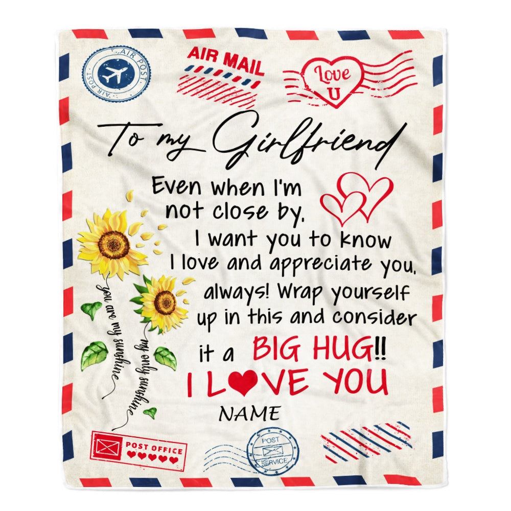 Personalized To My Girlfriend Blanket Love Big Hug Air Mail Letter Sun 