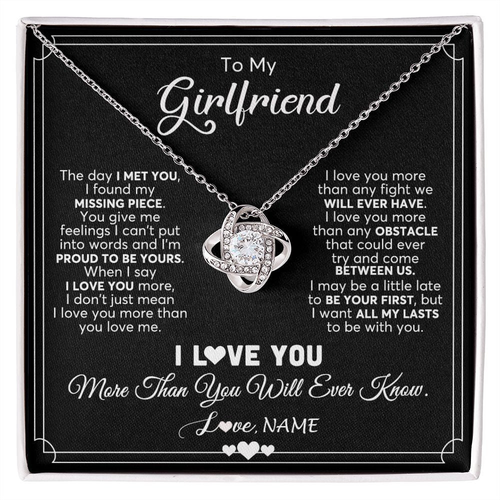 Love Knot Necklace | Personalized To My Girlfriend Necklace From Boyfriend The Day I Met You Girlfriend Birthday Anniversary Valentines Christmas Customized Gift Box Message Card | siriusteestore