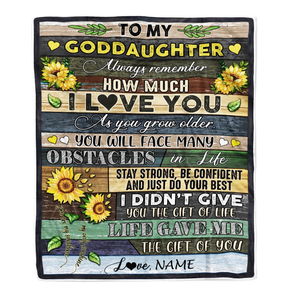 Personalized To My Goddaughter Blanket From Godmother Always Remember How Much I Love You Wood Sunflower Goddaughter Birthday Customized Fleece Throw Blanket | siriusteestore