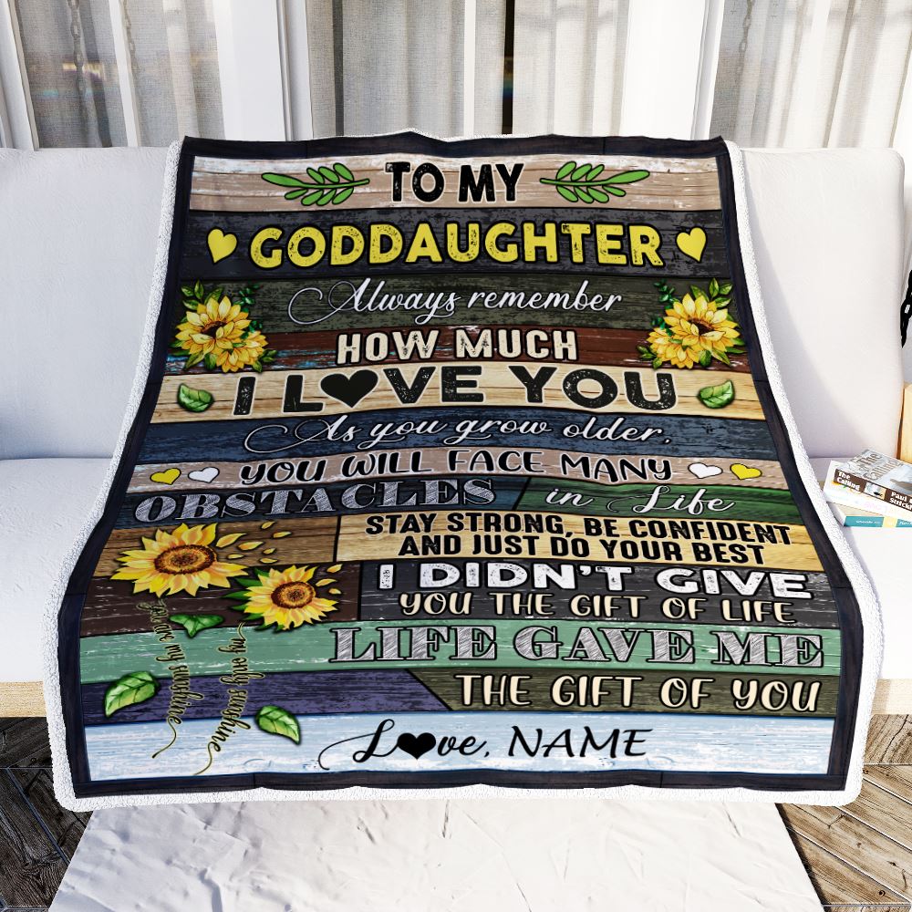 Personalized To My Goddaughter Blanket From Godmother Always Remember How Much I Love You Wood Sunflower Goddaughter Birthday Customized Fleece Throw Blanket | siriusteestore