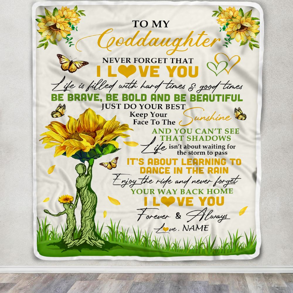 Personalized To My Goddaughter Blanket From Godmother Aunt Never Forget That I Love You Sunflower Goddaughter Birthday Christmas Customized Fleece Blanket | siriusteestore