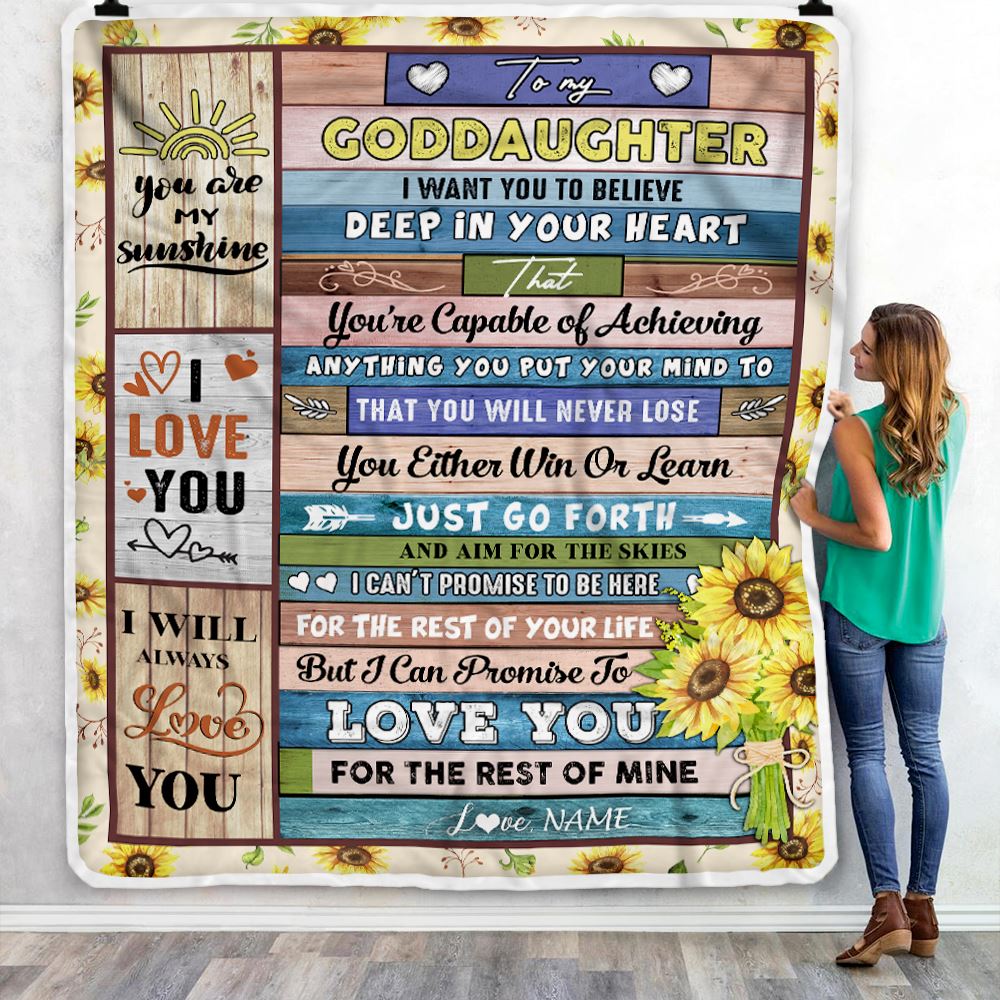 Personalized To My Goddaughter Blanket From Godmother Believe Deep In Your Heart Daughter Goddaughter Birthday Graduation Christmas Customized Fleece Blanket | siriusteestore