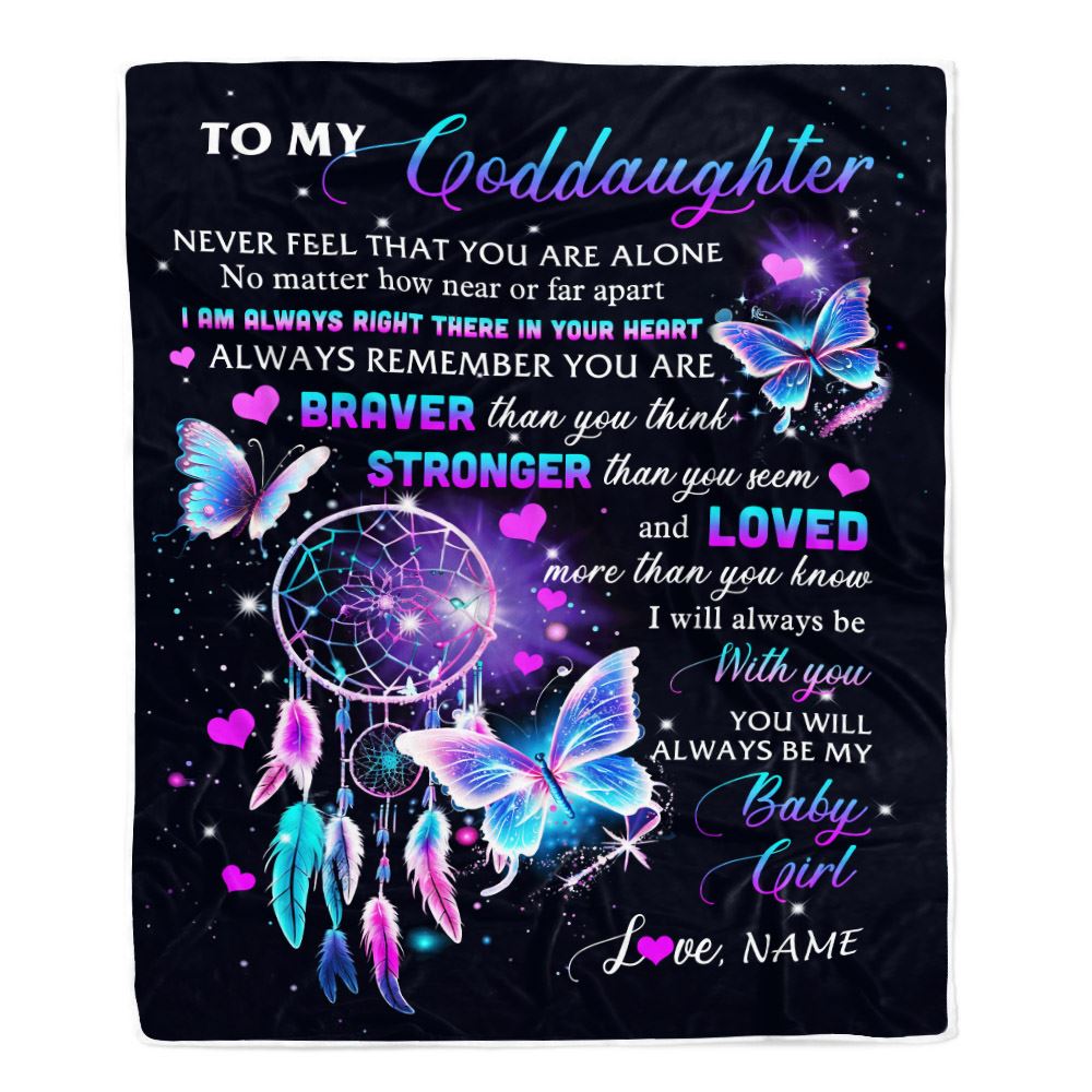 Personalized To My Goddaughter Blanket From Godmother Butterfly Braver Stronger Loved Goddaughter Birthday Graduation Christmas Customized Fleece Blanket | siriusteestore