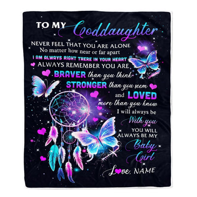 Personalized To My Goddaughter Blanket From Godmother Butterfly Braver Stronger Loved Goddaughter Birthday Graduation Christmas Customized Fleece Blanket | siriusteestore