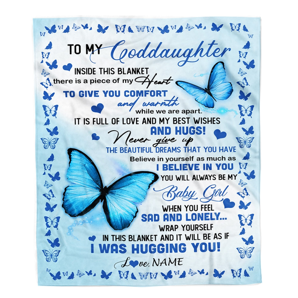 Personalized To My Goddaughter Blanket From Godmother Butterfly In Side This Blanket Blanket Birthday Graduation Christmas Customized Fleece Throw Blanket | siriusteestore