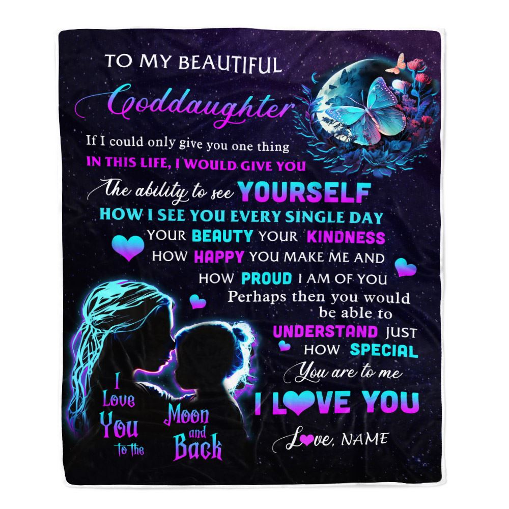 Personalized To My Goddaughter Blanket From Godmother Butterfly Kindness Happy Beautiful Goddaughter Birthday Graduation Christmas Customized Fleece Blanket | siriusteestore