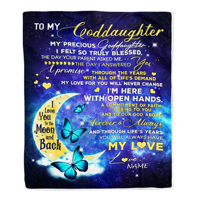 Personalized To My Goddaughter Blanket From Godmother Butterfly Moon My Precious Goddaughter Birthday Christmas Customized Fleece Throw Blanket | siriusteestore