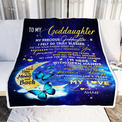 Personalized To My Goddaughter Blanket From Godmother Butterfly Moon My Precious Goddaughter Birthday Christmas Customized Fleece Throw Blanket | siriusteestore