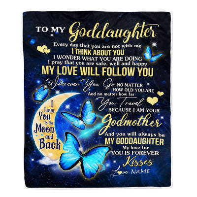 Personalized To My Goddaughter Blanket From Godmother Butterfly My Love Will Follow You Goddaughter Birthday Graduation Christmas Customized Fleece Blanket | siriusteestore