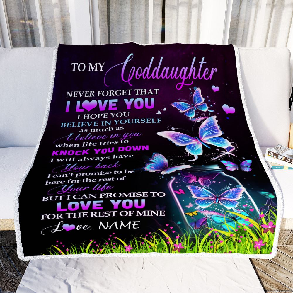 Personalized To My Goddaughter Blanket From Godmother Butterfly Never Forget I Love You Goddaughter Birthday Graduation Christmas Customized Fleece Blanket | siriusteestore
