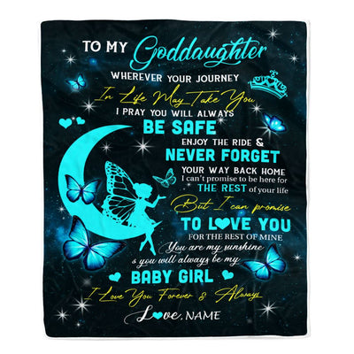 Personalized To My Goddaughter Blanket From Godmother Godfather Fairy Silhouette Fantasy Moon Goddaughter Birthday Christmas Customized Bed Fleece Blanket | siriusteestore