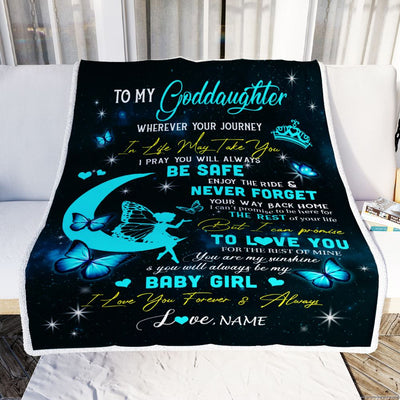 Personalized To My Goddaughter Blanket From Godmother Godfather Fairy Silhouette Fantasy Moon Goddaughter Birthday Christmas Customized Bed Fleece Blanket | siriusteestore