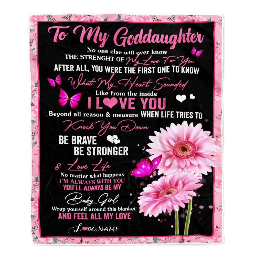 Personalized To My Goddaughter Blanket From Godmother Godfather I Love You Pink Daisy Butterfly Goddaughter Birthday Christmas Customized Bed Fleece Blanket | siriusteestore