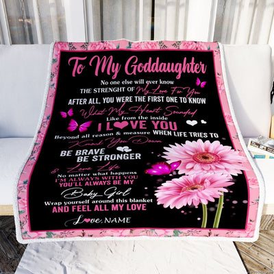 Personalized To My Goddaughter Blanket From Godmother Godfather I Love You Pink Daisy Butterfly Goddaughter Birthday Christmas Customized Bed Fleece Blanket | siriusteestore