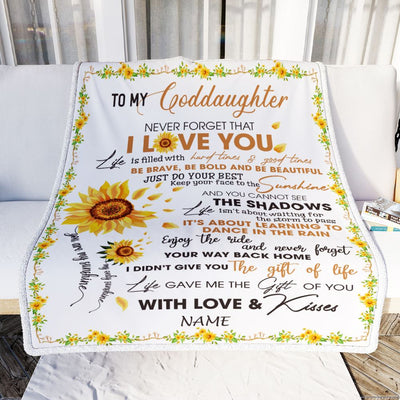 Personalized To My Goddaughter Blanket From Godmother Godfather I Love You White Sunflower Goddaughter Birthday Christmas Graduation Customized Fleece Blanket | siriusteestore