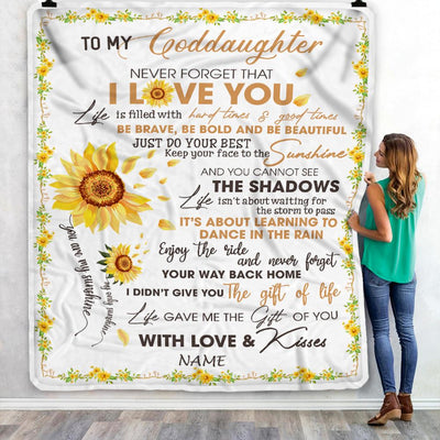 Personalized To My Goddaughter Blanket From Godmother Godfather I Love You White Sunflower Goddaughter Birthday Christmas Graduation Customized Fleece Blanket | siriusteestore