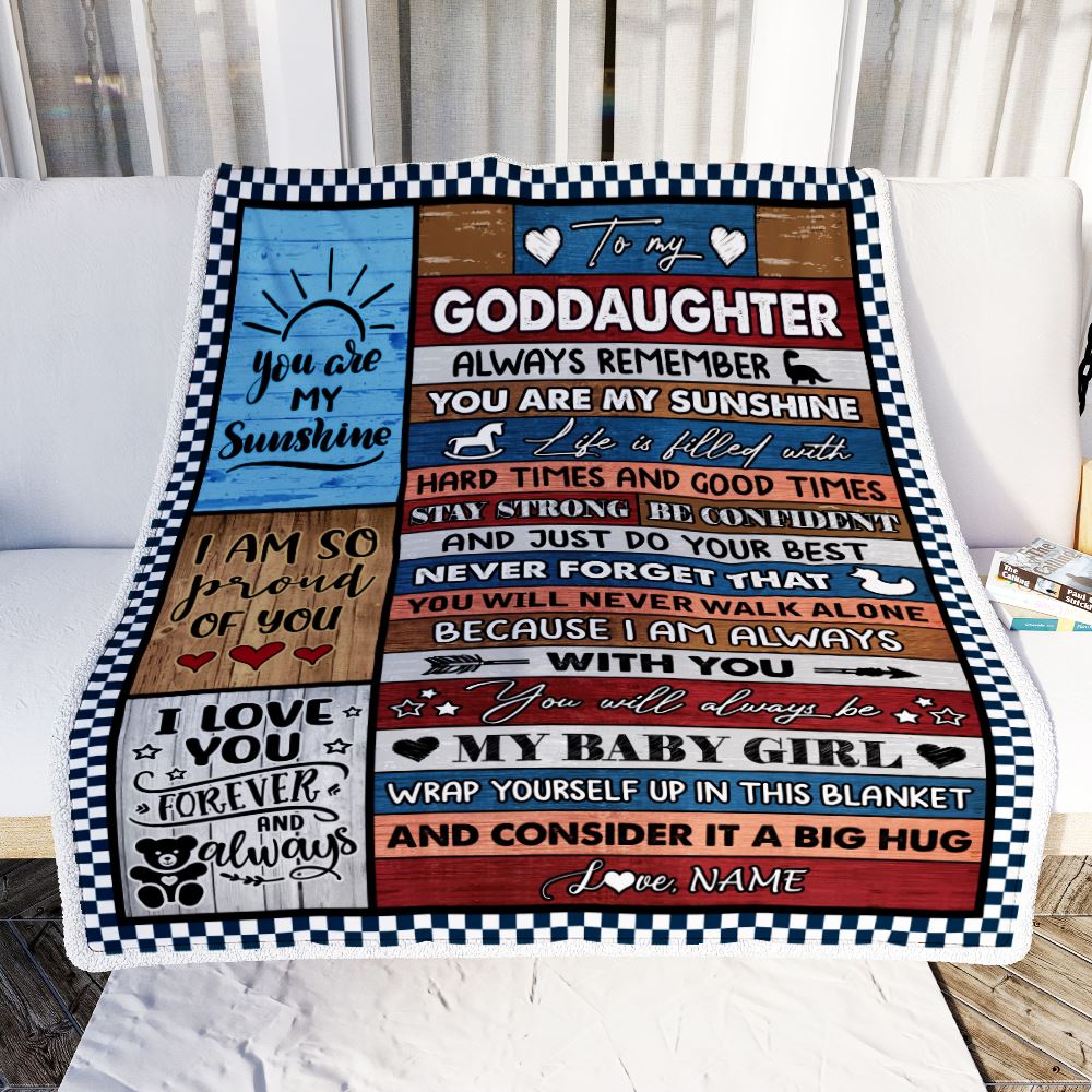Personalized To My Goddaughter Blanket From Godmother Godfather Wood It A Big Hug Goddaughter Birthday Graduation Christmas Customized Bed Fleece Throw Blanket | siriusteestore