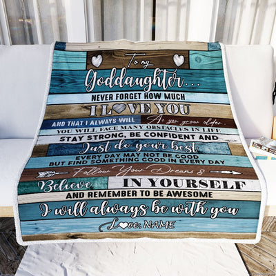 Personalized To My Goddaughter Blanket From Godmother Godfather Wood Never Forget I Love You Goddaughter Birthday Christmas Customized Fleece Throw Blanket | siriusteestore