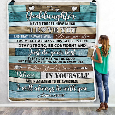 Personalized To My Goddaughter Blanket From Godmother Godfather Wood Never Forget I Love You Goddaughter Birthday Christmas Customized Fleece Throw Blanket | siriusteestore