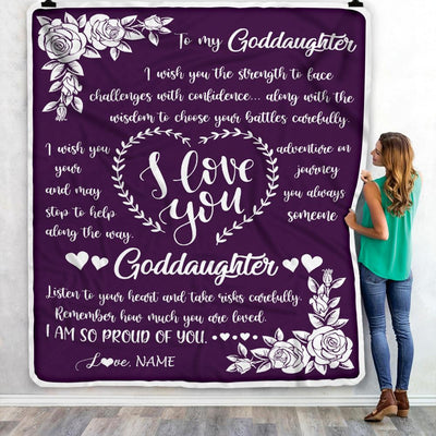 Personalized To My Goddaughter Blanket From Godmother I Wish You The Strength Daughter Goddaughter Birthday Graduation Christmas Customized Bed Fleece Blanket | siriusteestore