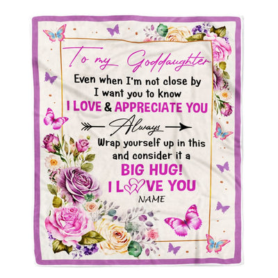 Personalized To My Goddaughter Blanket From Godmother It A Big Hug Butterfly Rose Goddaughter Birthday Thanksgiving Christmas Customized Fleece Throw Blanket | siriusteestore