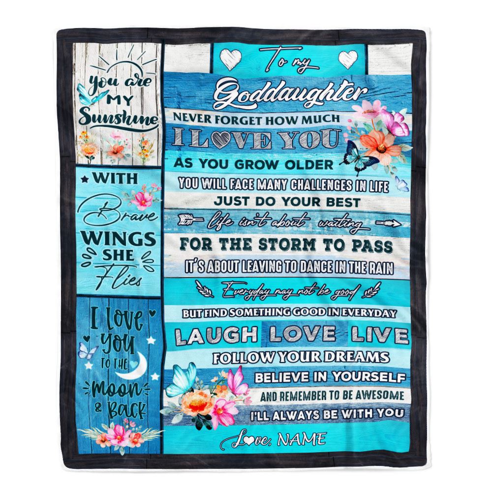 Personalized To My Goddaughter Blanket From Godmother Never Forget How Much I Love You Butterfly Goddaughter Birthday Christmas Customized Bed Fleece Blanket | siriusteestore