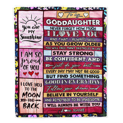 Personalized To My Goddaughter Blanket From Godmother Proud Of You I Love You Wood Goddaughter Birthday Christmas Customized Fleece Blanket | siriusteestore