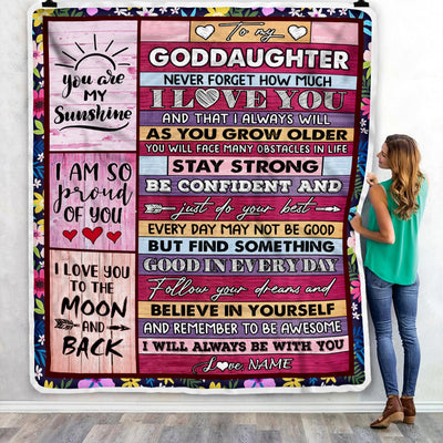 Personalized To My Goddaughter Blanket From Godmother Proud Of You I Love You Wood Goddaughter Birthday Christmas Customized Fleece Blanket | siriusteestore