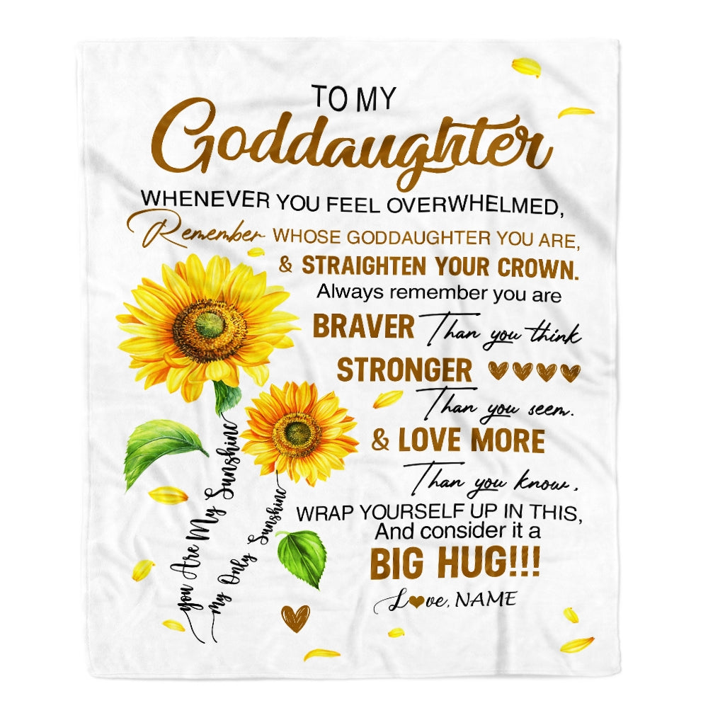 Personalized To My Goddaughter Blanket From Godmother Whenever You Fell Overwhelmed Sunflower Goddaughter Birthday Christmas Customized Bed Fleece Blanket | siriusteestore