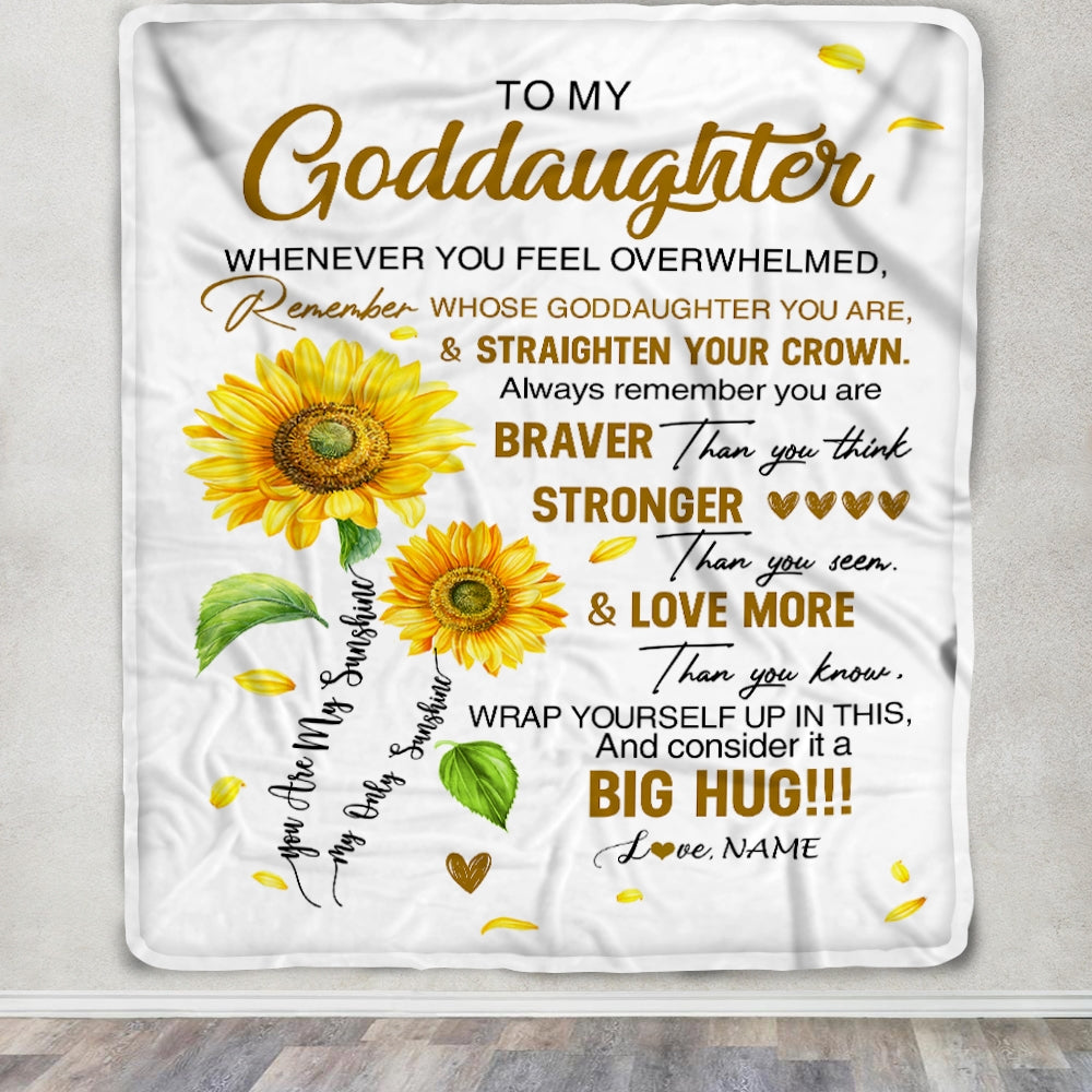 Personalized To My Goddaughter Blanket From Godmother Whenever You Fell Overwhelmed Sunflower Goddaughter Birthday Christmas Customized Bed Fleece Blanket | siriusteestore