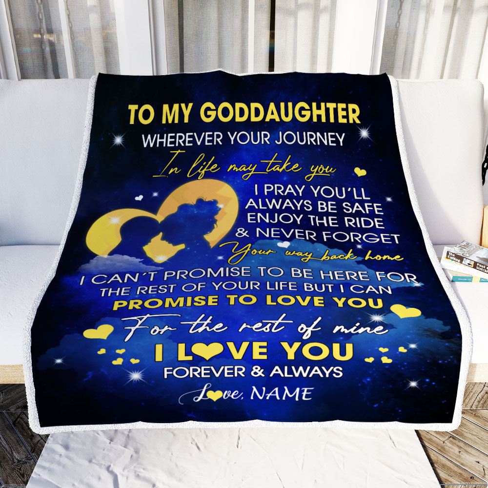 Personalized To My Goddaughter Blanket From Godmother Wherever Your Journey Goddaughter Birthday Christmas Customized Bed Fleece Throw Blanket | siriusteestore