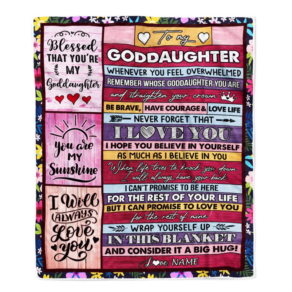 Personalized To My Goddaughter Blanket From Godmother Wood Be Brave Have Courage Love Life Goddaughter Birthday Graduation Christmas Customized Fleece Blanket | siriusteestore