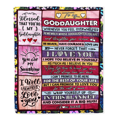 Personalized To My Goddaughter Blanket From Godmother Wood Be Brave Have Courage Love Life Goddaughter Birthday Graduation Christmas Customized Fleece Blanket | siriusteestore