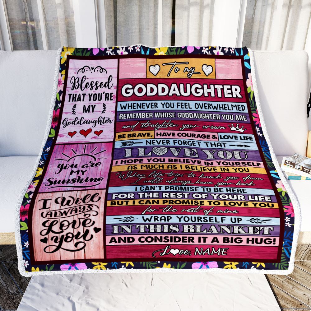 Personalized To My Goddaughter Blanket From Godmother Wood Be Brave Have Courage Love Life Goddaughter Birthday Graduation Christmas Customized Fleece Blanket | siriusteestore