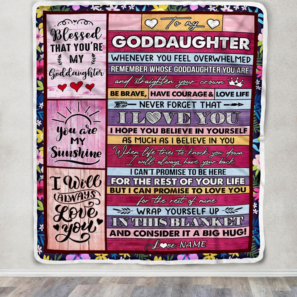 Personalized To My Goddaughter Blanket From Godmother Wood Be Brave Have Courage Love Life Goddaughter Birthday Graduation Christmas Customized Fleece Blanket | siriusteestore