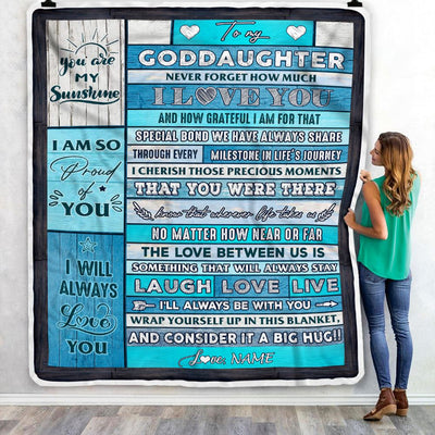 Personalized To My Goddaughter Blanket From Godmother Wood I Love You It A Big Hug Goddaughter Birthday Graduation Christmas Customized Fleece Blanket | siriusteestore