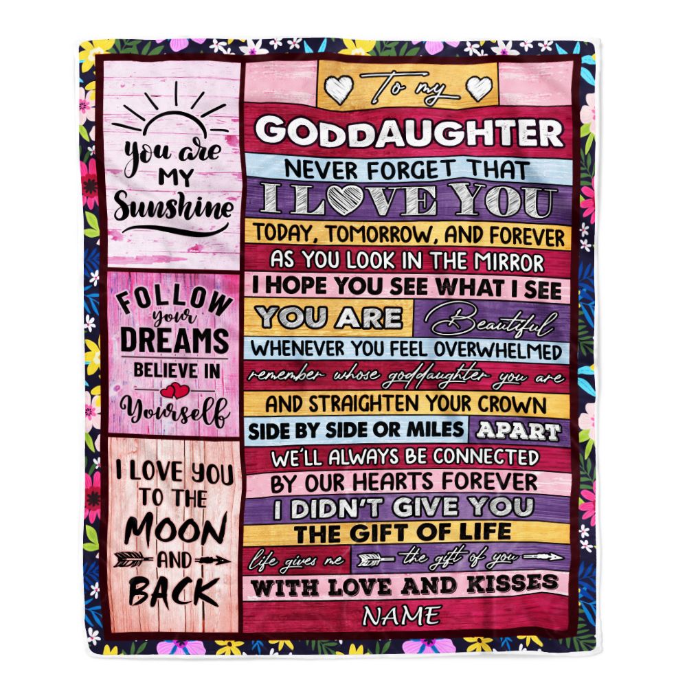 Personalized To My Goddaughter Blanket From Godmother Wood You Are Beautiful Goddaughter Birthday Graduation Christmas Customized Bed Fleece Throw Blanket | siriusteestore
