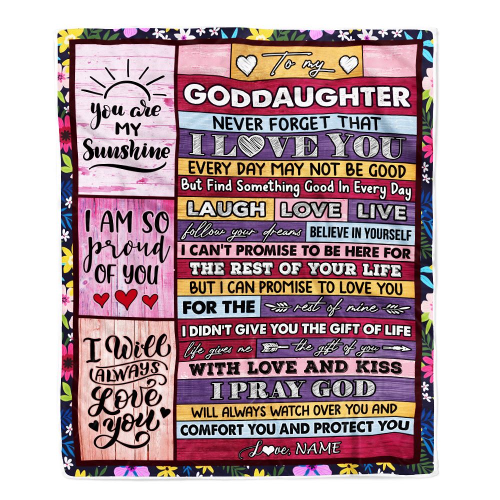 Personalized To My Goddaughter Blanket From Godmother Wood You Are My Sunshine I Love You Blanket Birthday Graduation Christmas Customized Fleece Throw Blanket | siriusteestore