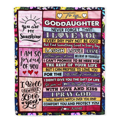 Personalized To My Goddaughter Blanket From Godmother Wood You Are My Sunshine I Love You Blanket Birthday Graduation Christmas Customized Fleece Throw Blanket | siriusteestore