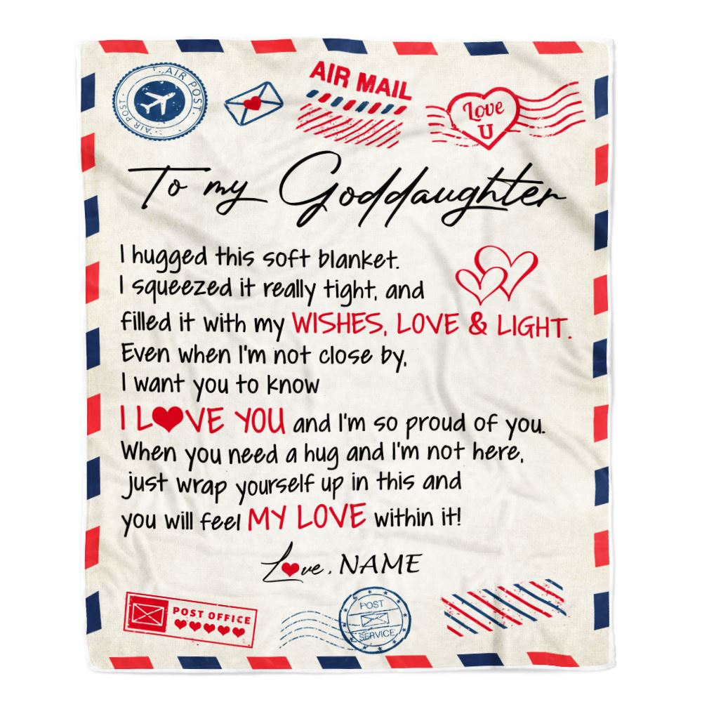 Personalized To My Goddaughter Blanket from Godmother Air Mail Letter I Love You Goddaughter Birthday Christmas Thanksgiving Customized Fleece Throw Blanket | siriusteestore