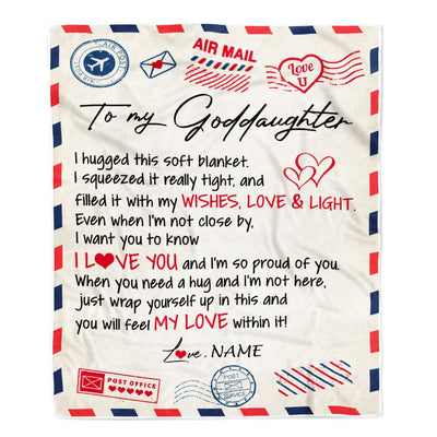 Personalized To My Goddaughter Blanket from Godmother Air Mail Letter I Love You Goddaughter Birthday Christmas Thanksgiving Customized Fleece Throw Blanket | siriusteestore