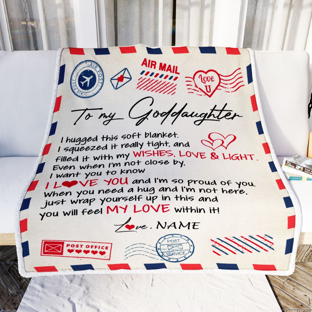 Personalized To My Goddaughter Blanket from Godmother Air Mail Letter I Love You Goddaughter Birthday Christmas Thanksgiving Customized Fleece Throw Blanket | siriusteestore
